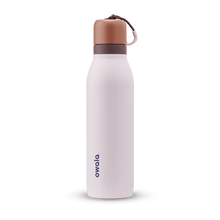 Owala white and brown 18oz FreeSip Twist water bottle.