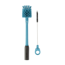 Owala blue 2-in-1 bottle brush with the straw brush unscrewed and displayed beside the bottle brush.