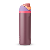 FreeSip 24oz in Lilac Dream, deep plum body with mauve flip cap, lavender lid, hot pink accent band, and orange carry loop