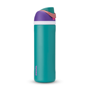 Full profile shot of the 24oz '80s Ski Slope' FreeSip water bottle in blue and purple.