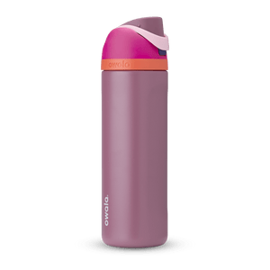 Full profile shot of the 24oz 'Crown Jewel' FreeSip water bottle in pink and mauve.