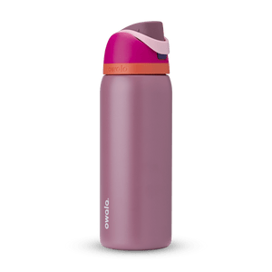 Full profile shot of the 32oz 'Crown Jewel' FreeSip water bottle in pink and mauve.