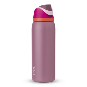 Full profile shot of the 40oz 'Crown Jewel' FreeSip water bottle in pink and mauve.