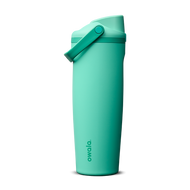 FreeSip Sway 30oz in 90s Kid, vibrant teal-mint insulated water bottle with matching teal flip cap and carry loop