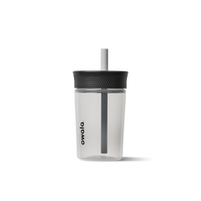 Kids Tumbler 15oz in Fin-Tastic Grey, clear transparent body with dark grey accent panel and dark grey lid with white straw
