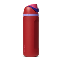 FreeSip 24oz in Raspberry, deep red raspberry body with dark lid and purple carry loop

