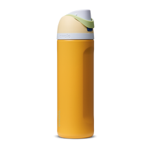 FreeSip 24oz in Treasure Hunt, golden mustard yellow body with cream white flip cap and green carry loop
