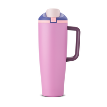 FreeSip Tumbler 40oz Pretty in Purple, soft lilac/lavender pink body with purple lid, white flip cap, and purple handle

