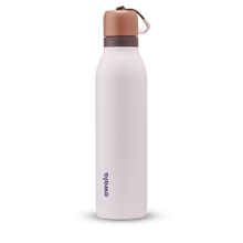 Owala white and brown 24oz FreeSip Twist water bottle.
