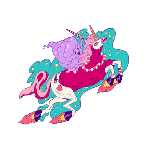 cotton candy riding a unicorn sticker