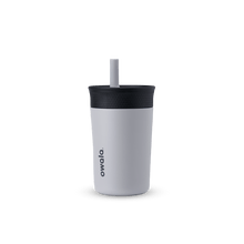 Owala grey and black 12oz stainless steel kids&#39; tumbler. 
