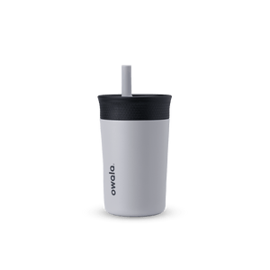 Owala grey and black 12oz stainless steel kids' tumbler. 